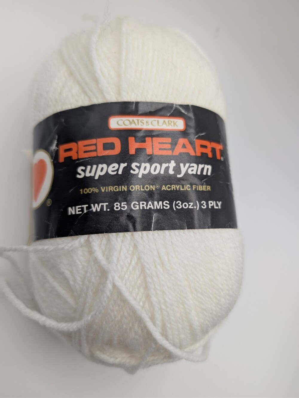 Vintage Red Heart Yarn Super Sport 3 ply 1 White 100% Orlon